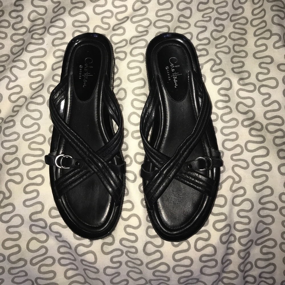Cole Haan G Series Black Leather Slide Sandal.