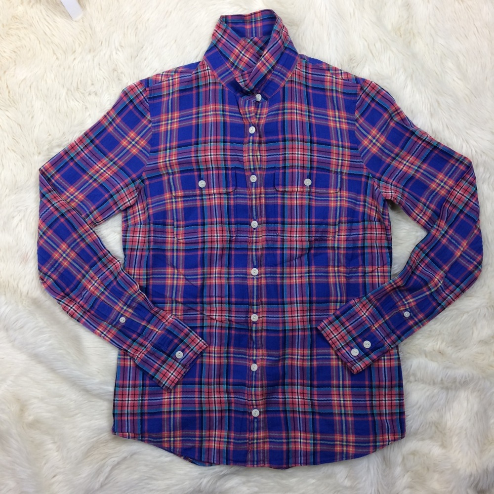 JCrew Button Down Plaid Shirt sz 0 Pink/Blue