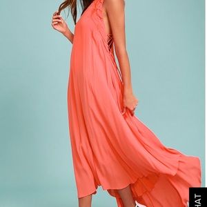 Lulus - ASTR coral pink lace up midi - sz Med NWT
