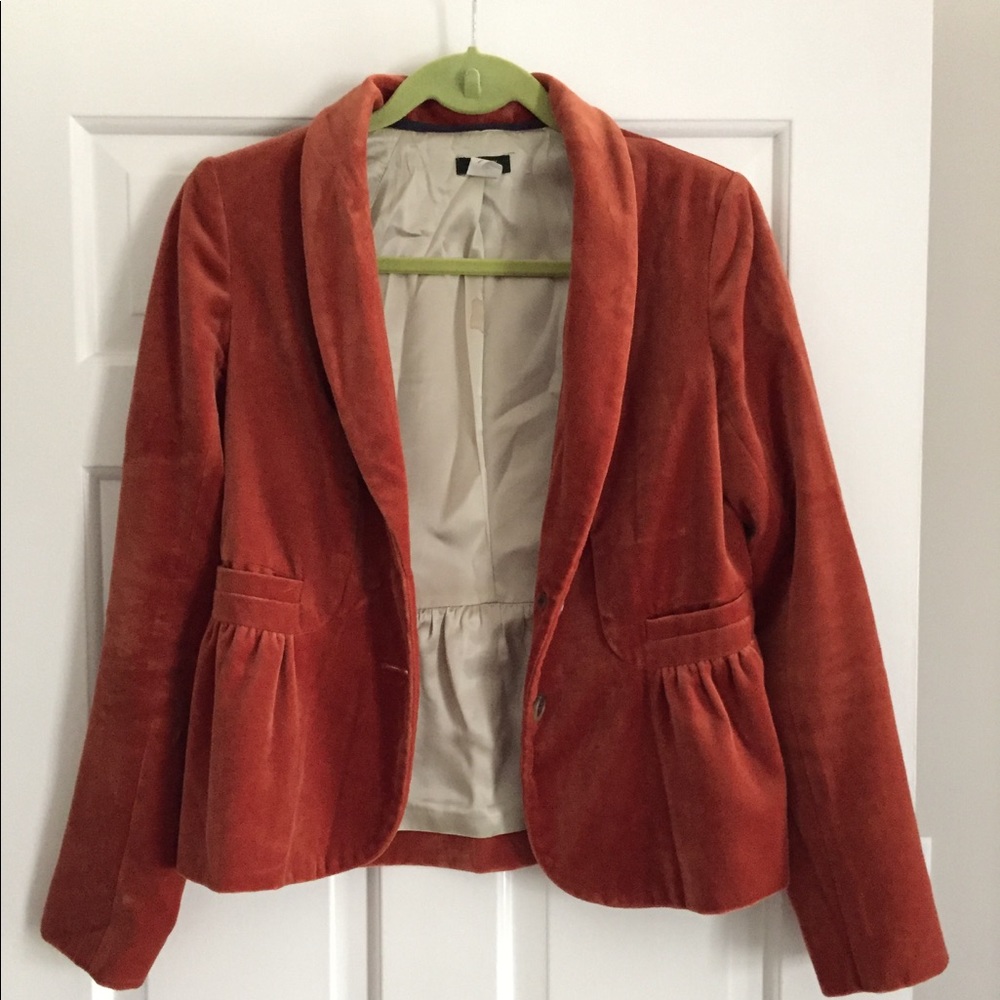 Jcrew velvet rust orange blazer size 2