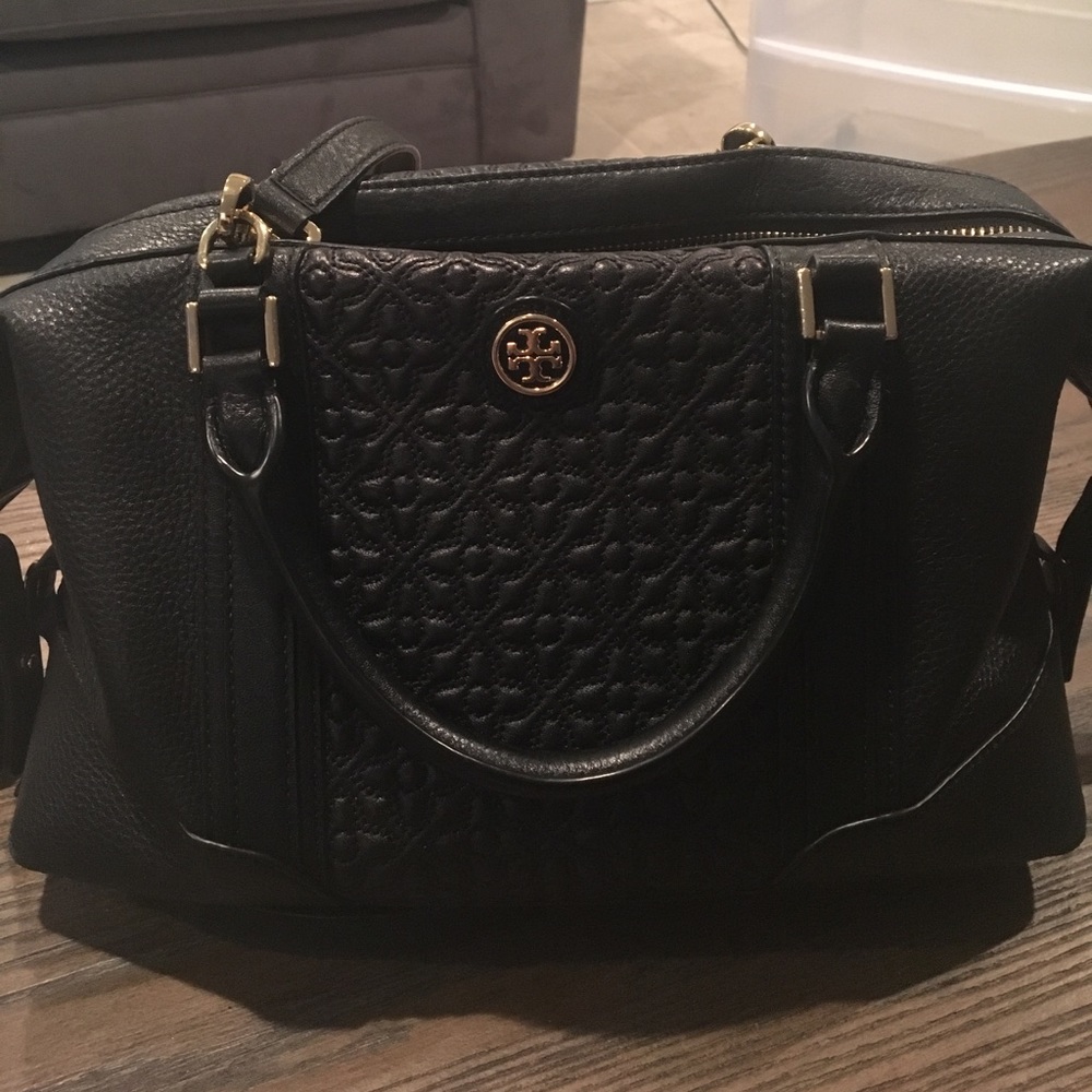 Black leather Tory Burch hand bag