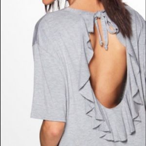 NEW Boohoo Open Ruffle Back Top in Grey, UK Sz 10