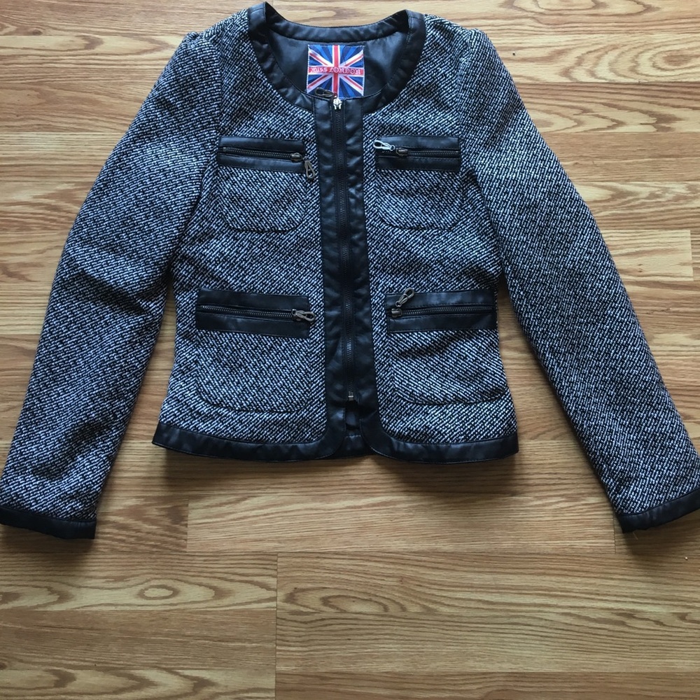 Miss London Tweed/ Leather Black & White Jacket
