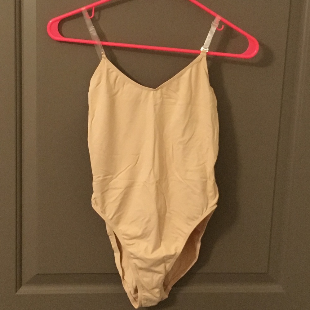 Capezio nude bodysuit w/adjustable clr straps, NWT