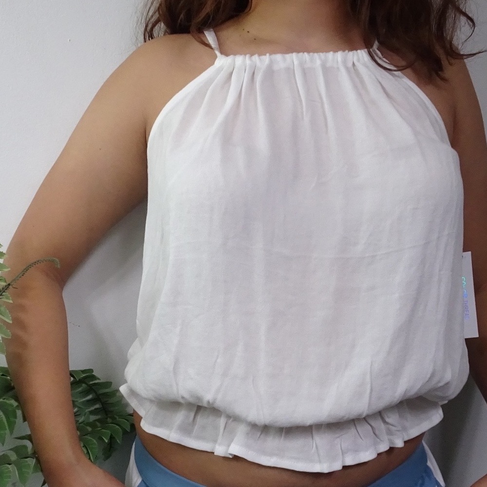 Color Thread White Halter Top