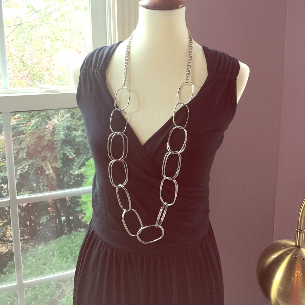 silver hoop & chain long necklace