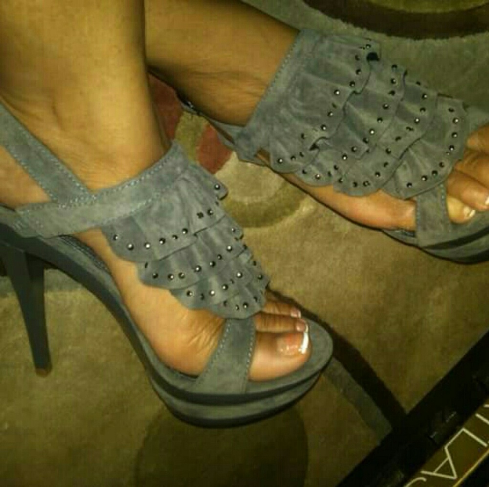Suede Gray Studded Heels