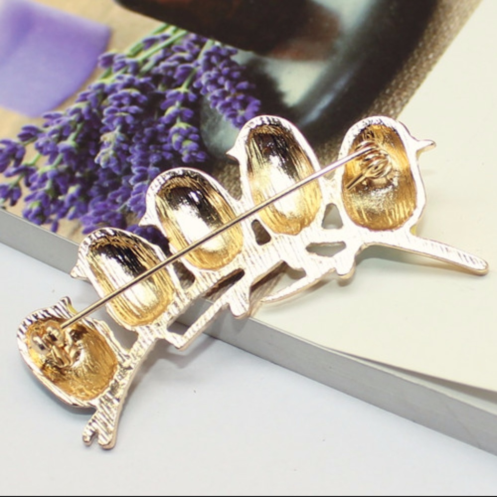 Five Birds on a Branch Enamel Brooch - Picture 3 of 6