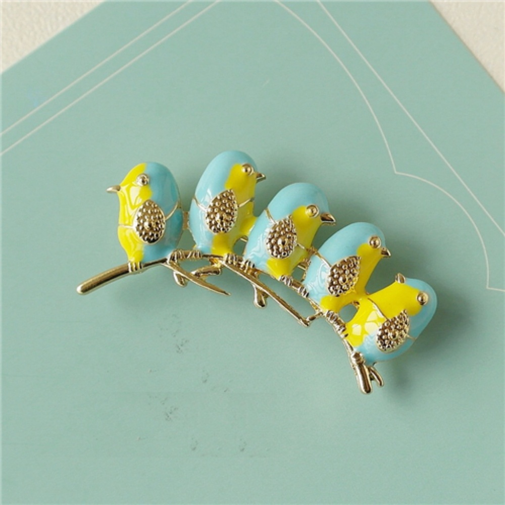 Five Birds on a Branch Enamel Brooch - Picture 4 of 6