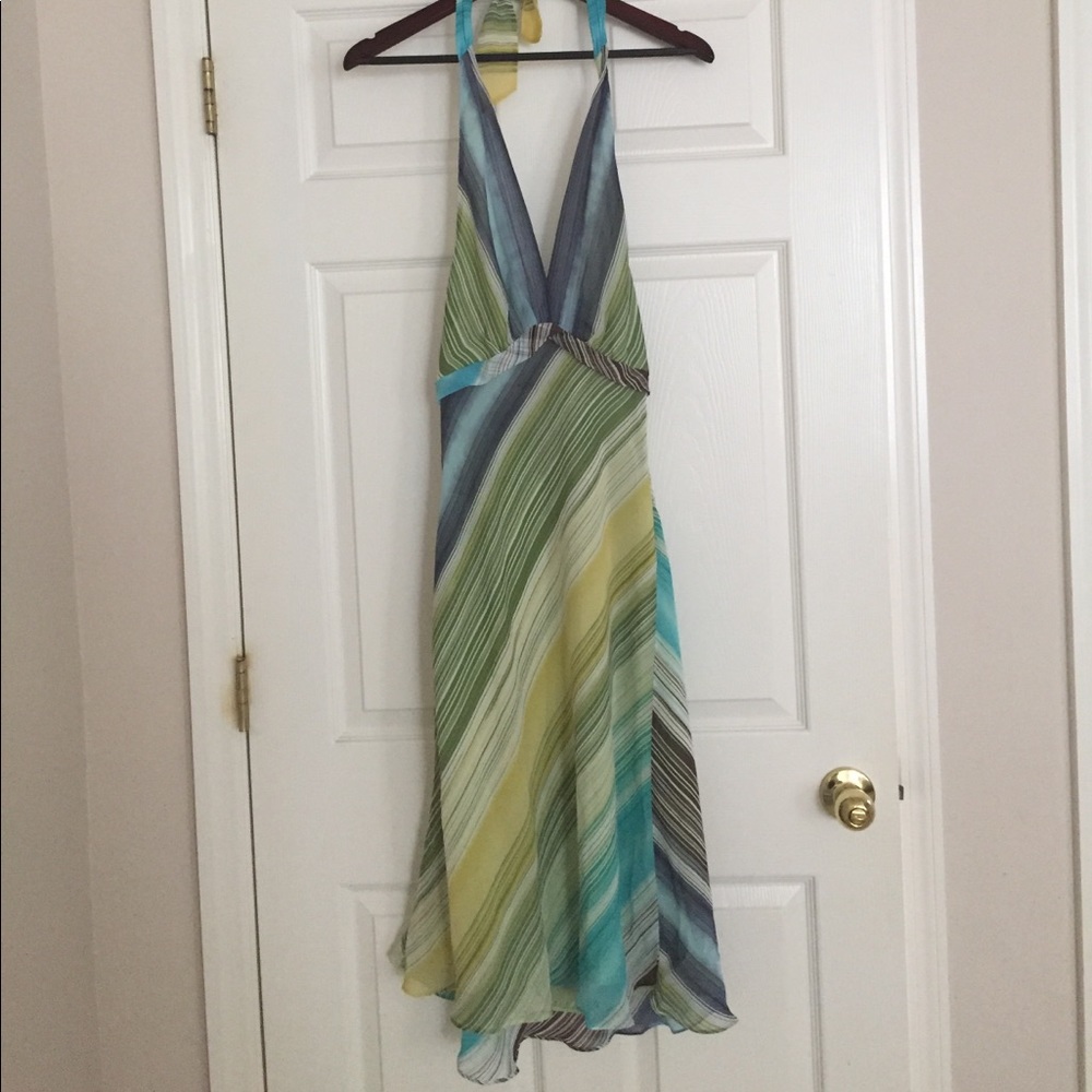 BCBGMaxAzria Sunset Stripe Halter Dress