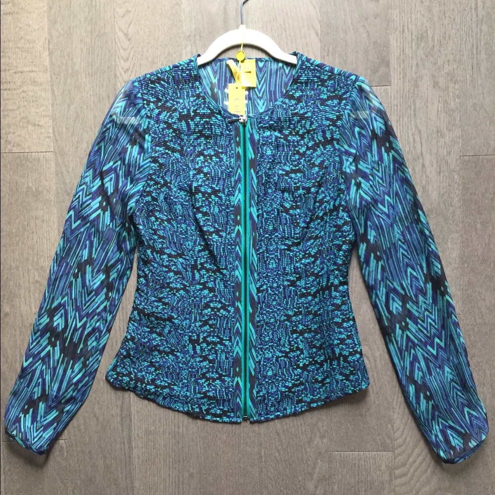 Catherine Malandrino Silk Zip Front Blouse