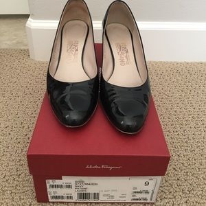 Salvatore Ferragamo Patent Black Pumps