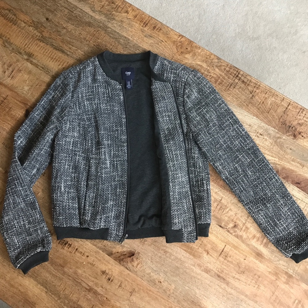 XS Gap Black Tweed Bomber Jacket