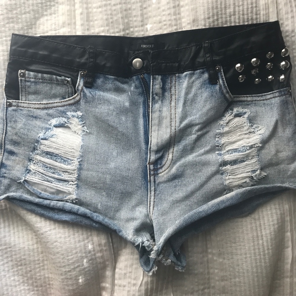 F21 leather and denim shorts! 🌟