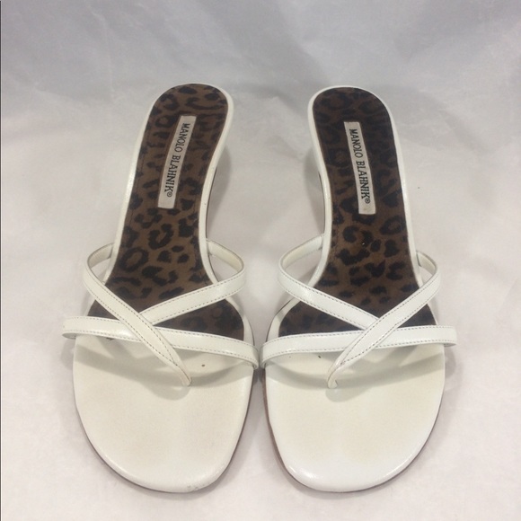 Manolo blahnick white sandal mule heels - Picture 1 of 8
