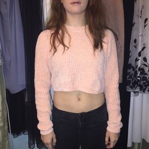 Cropped fuzzy pink sweater from forever 21