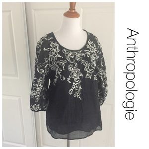 Anthropologie Navy Embroidered Peasant Blouse 6 Anthropologie Navy Embroidered Peasant Blouse 6