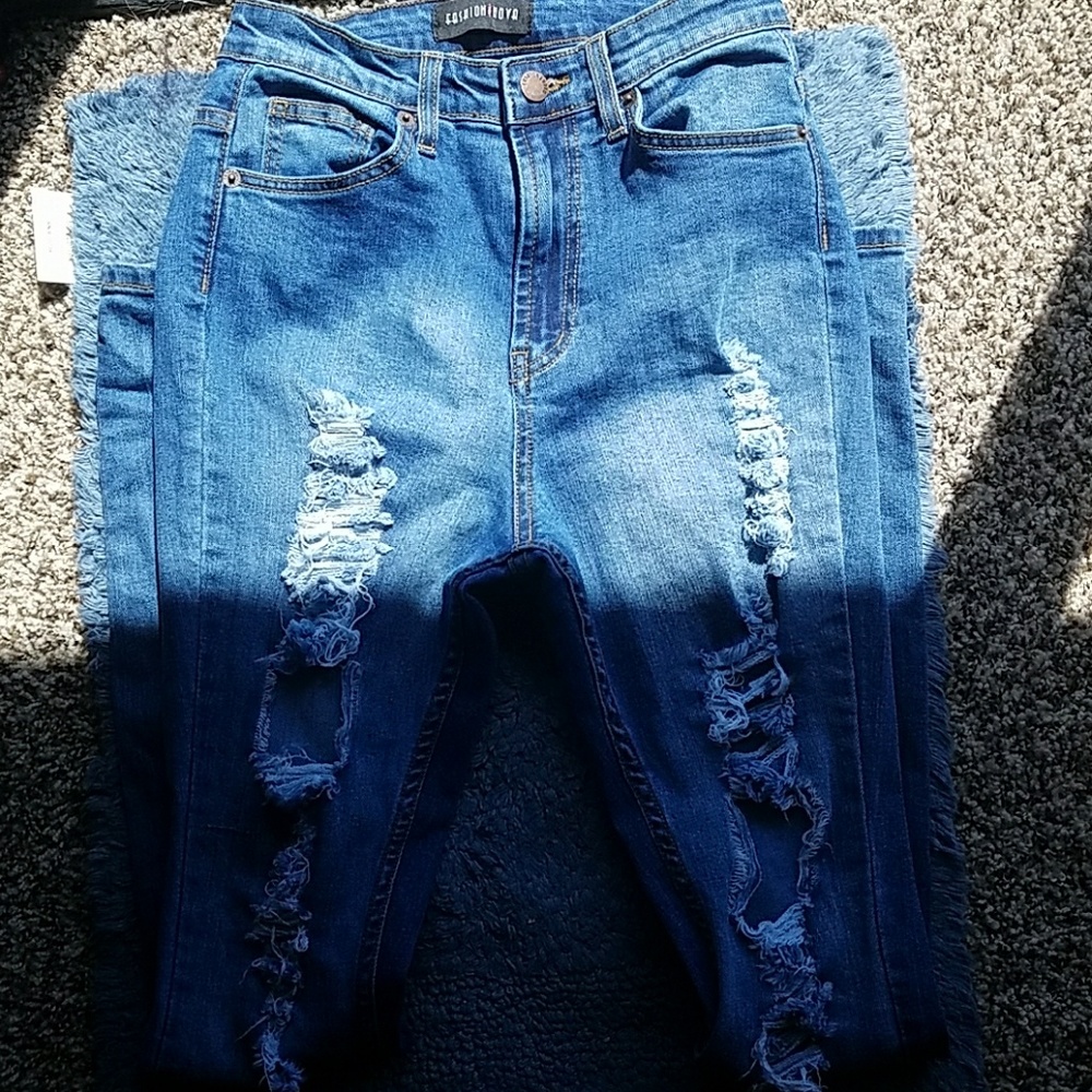 fashion nova high waisted distressed jeans