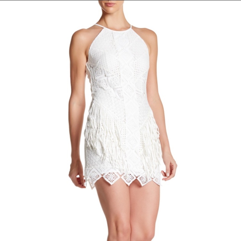 Greylin Chelsi white fringe mini dress