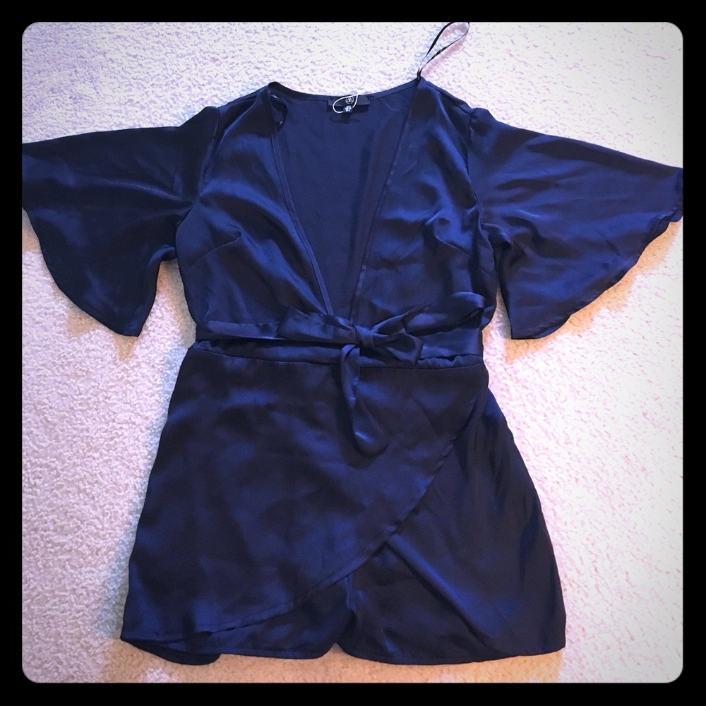 Deep blue satin romper