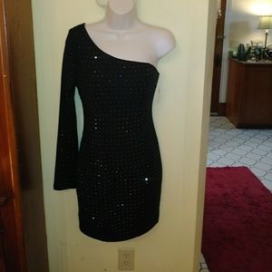Sexy black studded one shoulder dress NWT