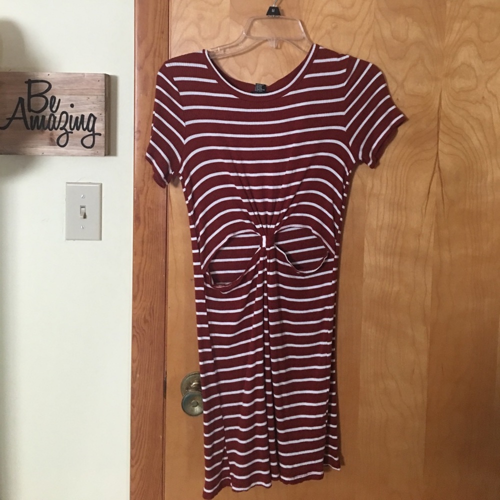 Red and white striped dress with front cut out