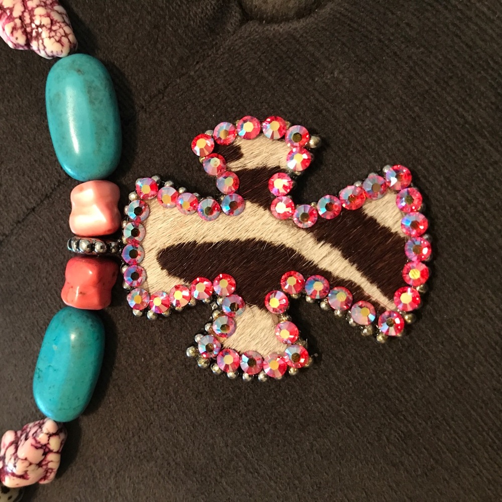 Multicolor handmade Chunky zebra cowhide cross necklace with Swarovski crystals
