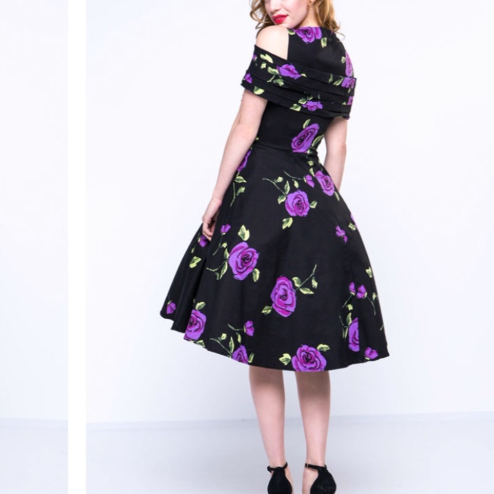 Floral Lavender Open Shoulder Vintagestyle Dress