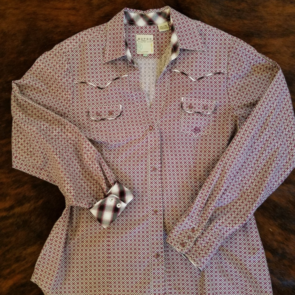 Roper Western long sleeve shirt 100% cotton L EUC