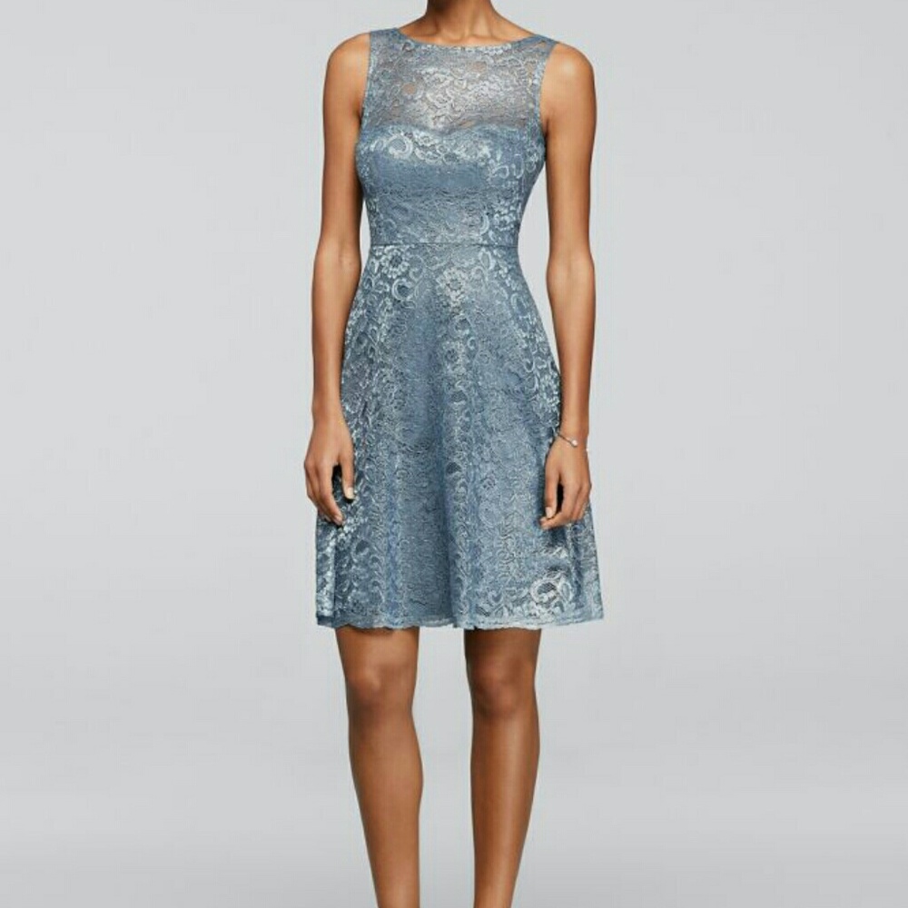 Steel Blue Metalic Lace Bridesmaid Dress F18031m