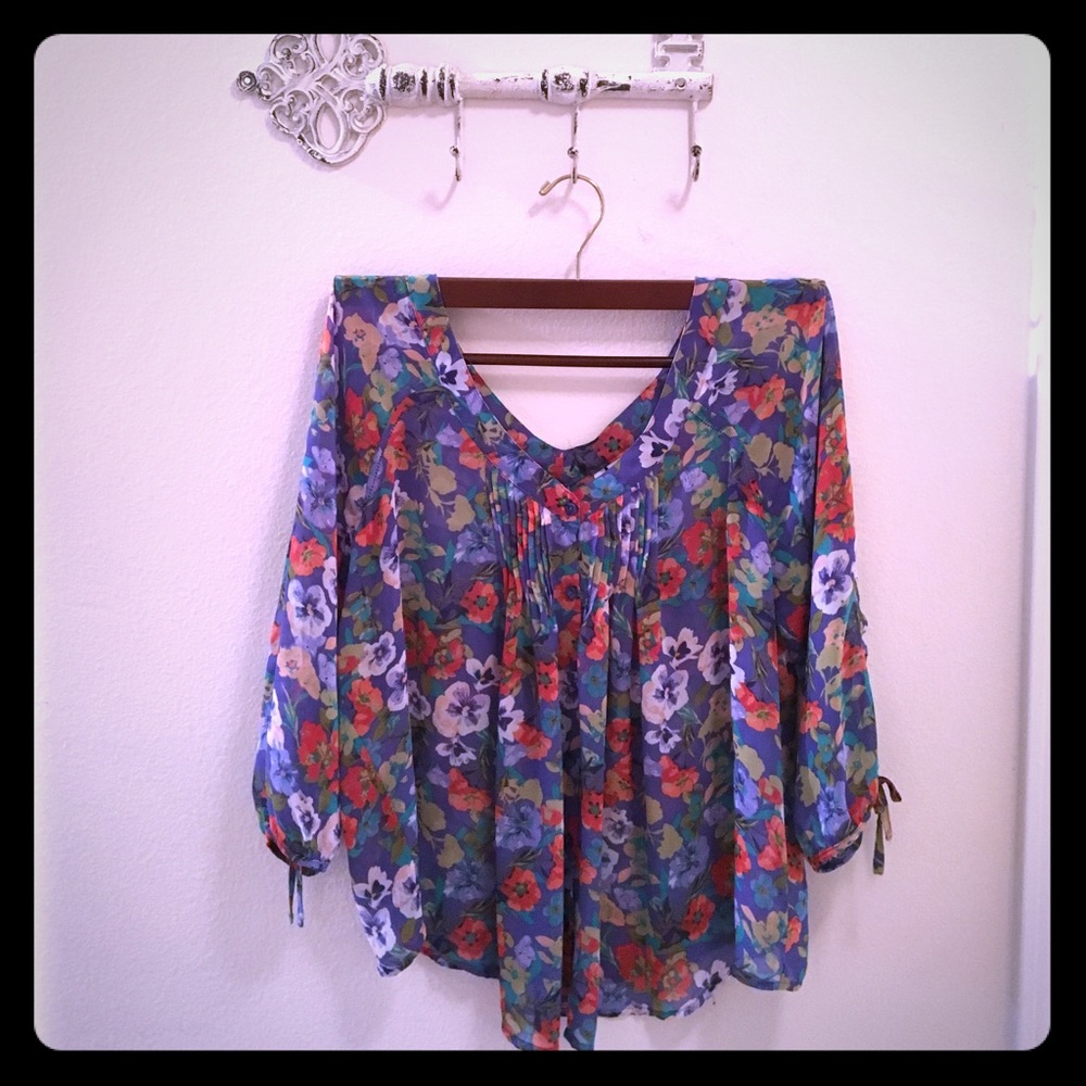 LC Lauren Conrad Floral Pullover Blouse Women's L