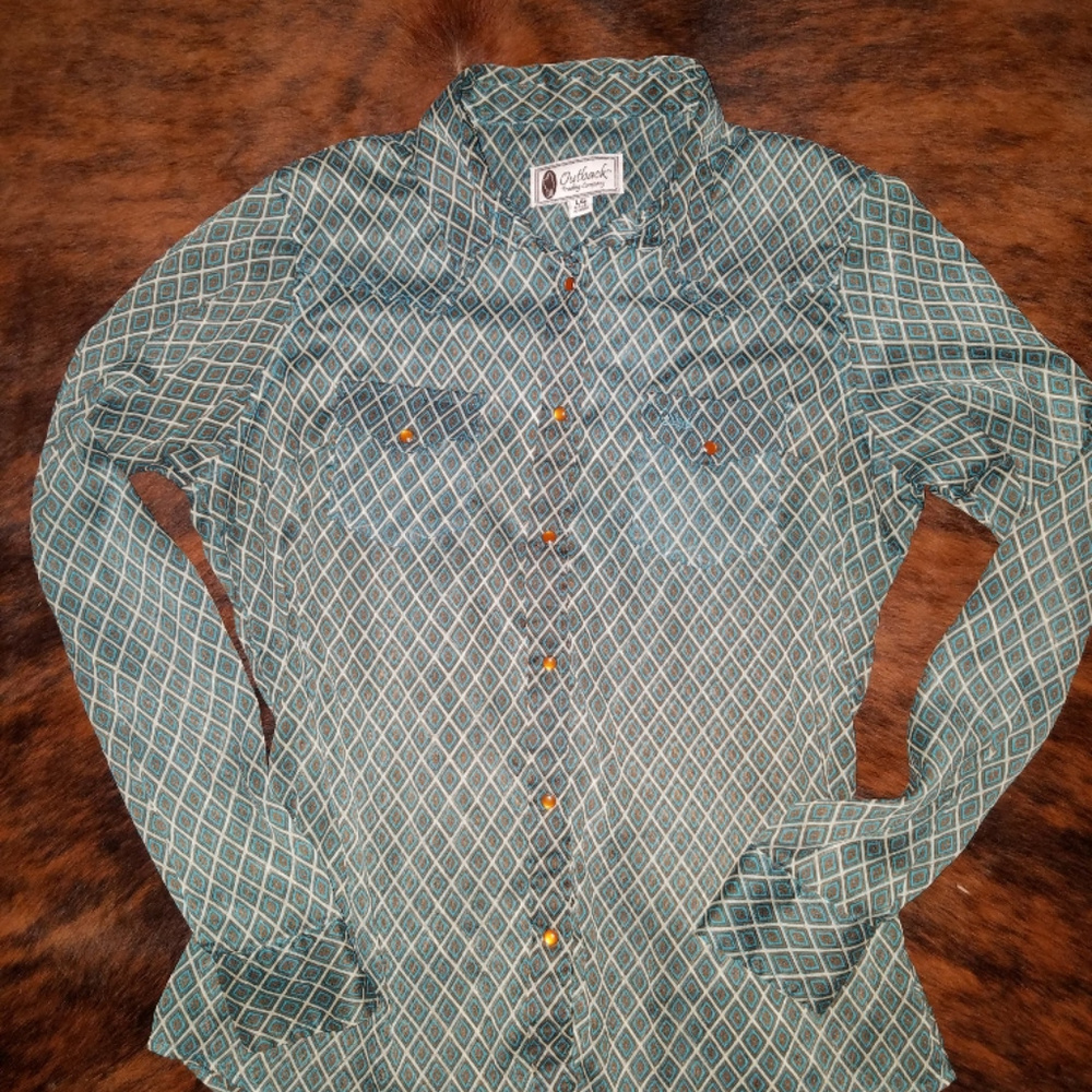 Outback Trading sheer long sleeve Western shirt L
