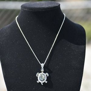 Silver iridescent turtle necklace and bracelet