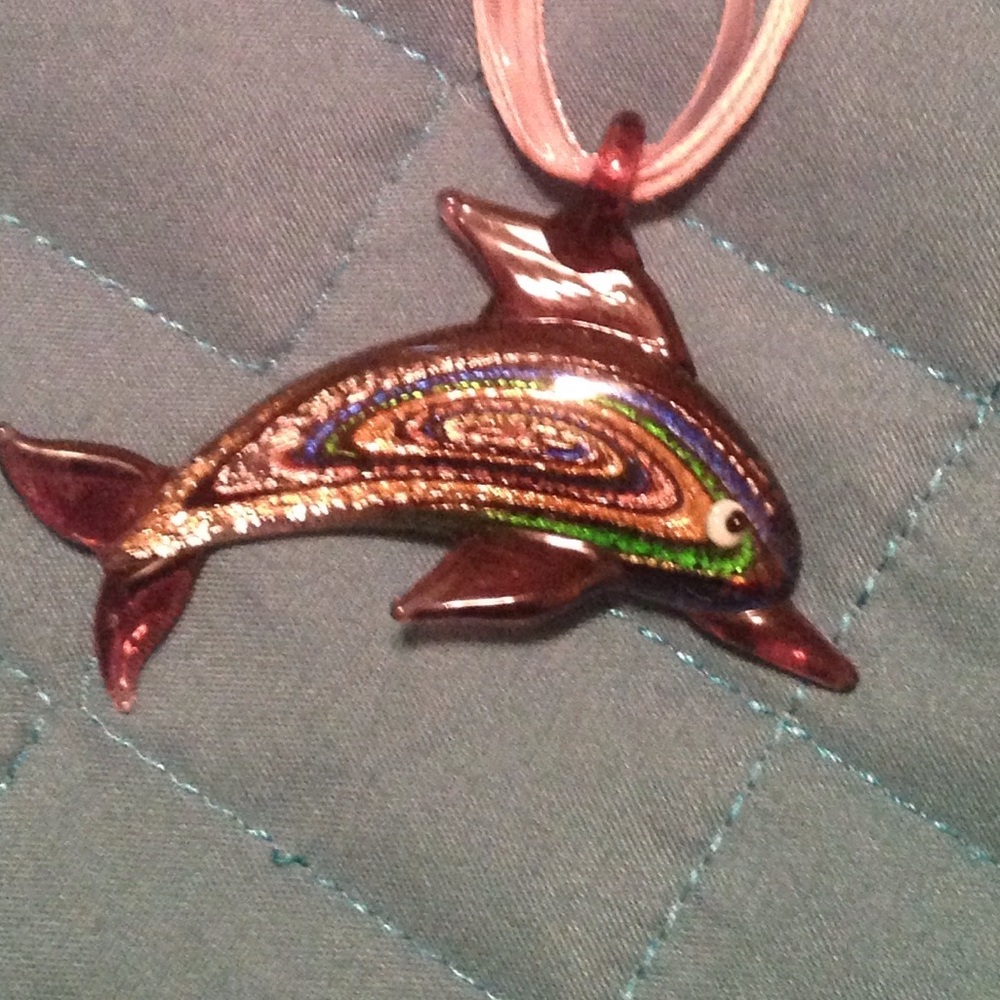 Dolphins glass necklace