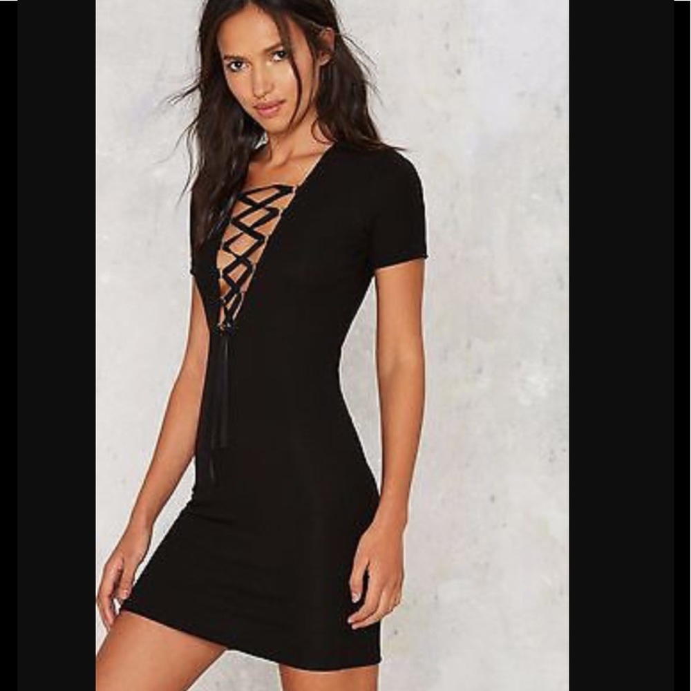 Nasty Gal After Party Harlow Ribbed Lace Up Dress
