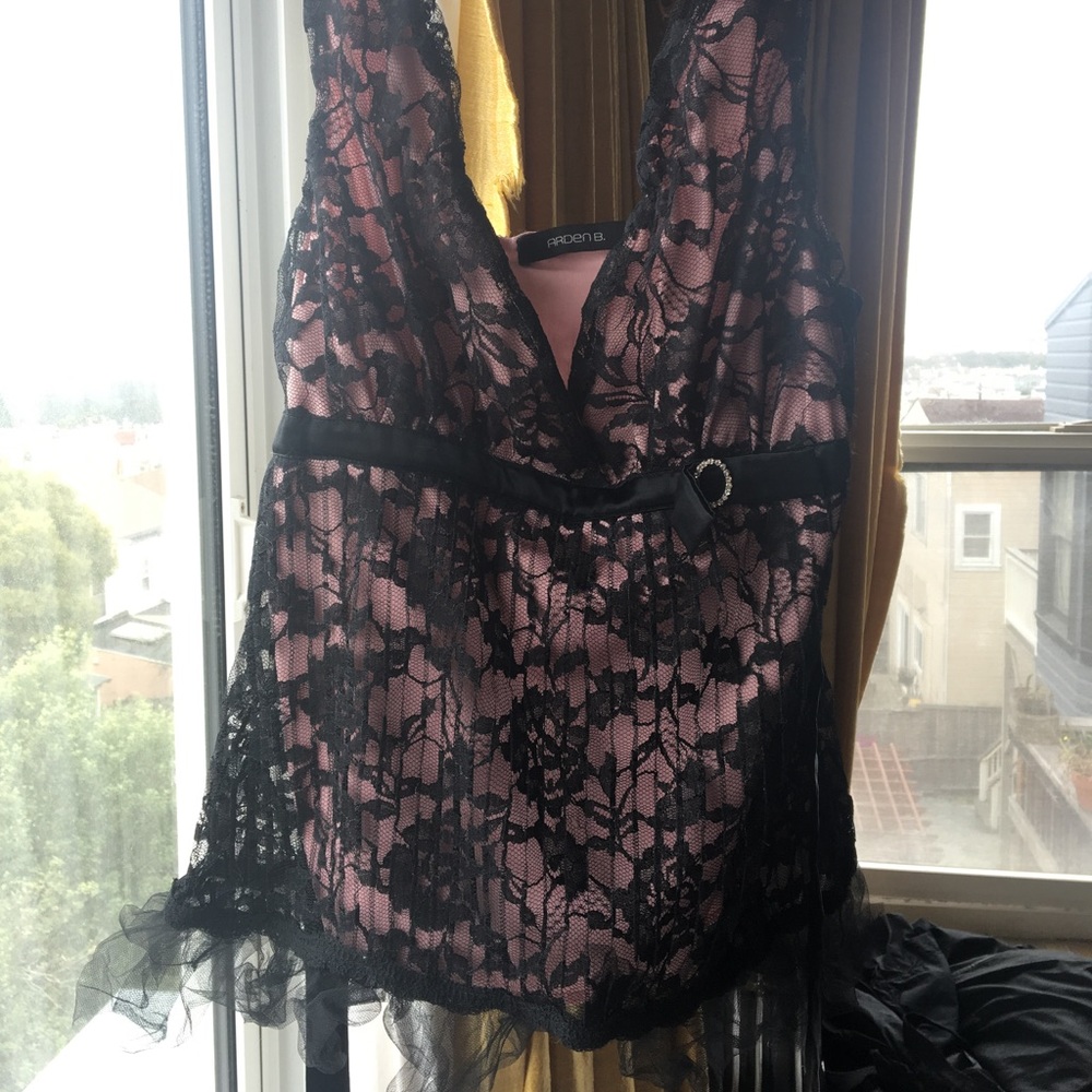 Black lace with pink top