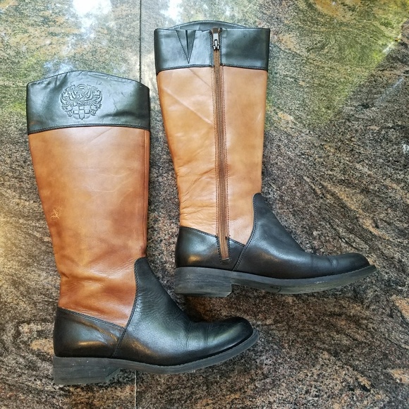 Vince Camuto Womens Knee High Leather Zip Riding Heel Boots  Vince Camuto Knee High Leather Riding Boots Size 8