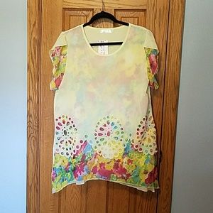 Yellow, floral short-sleeve blouse