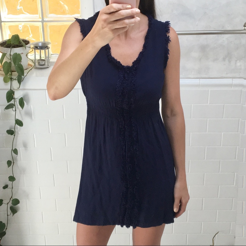 Angie Dark Blue Fringe Rayon Mini Dress