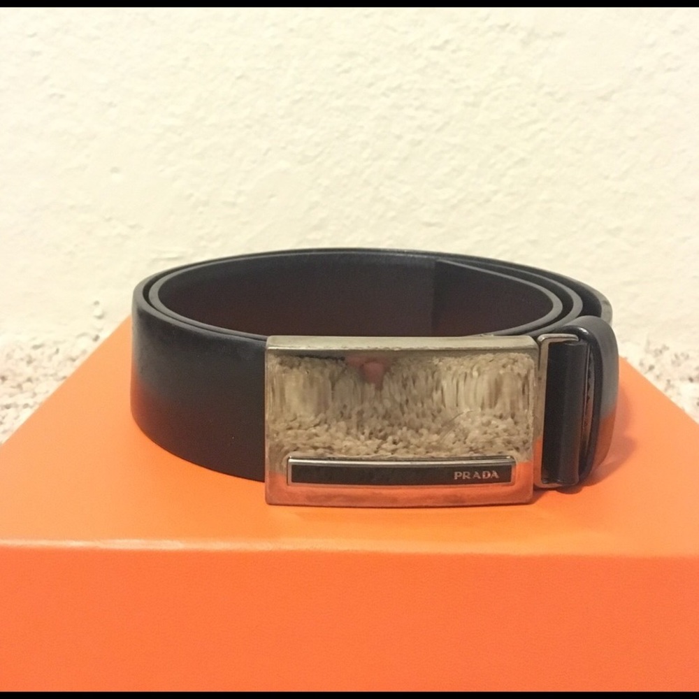 AUTHENTIC PRADA, black leather belt