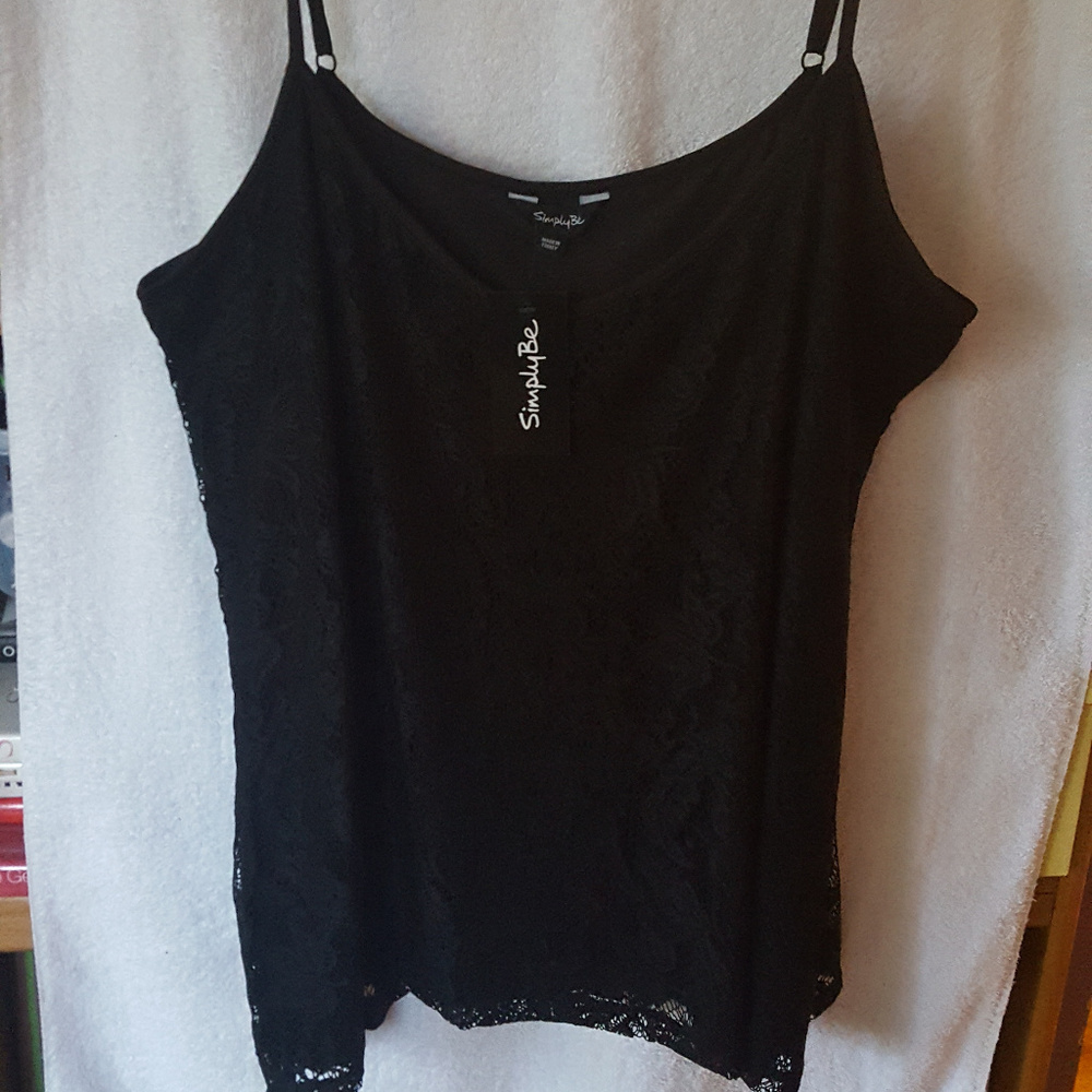 Simply Be Black Lace Lined Camisole size 16