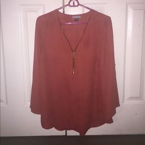 BELLE TWEED- Women's M Orange Long Sleeve Blouse