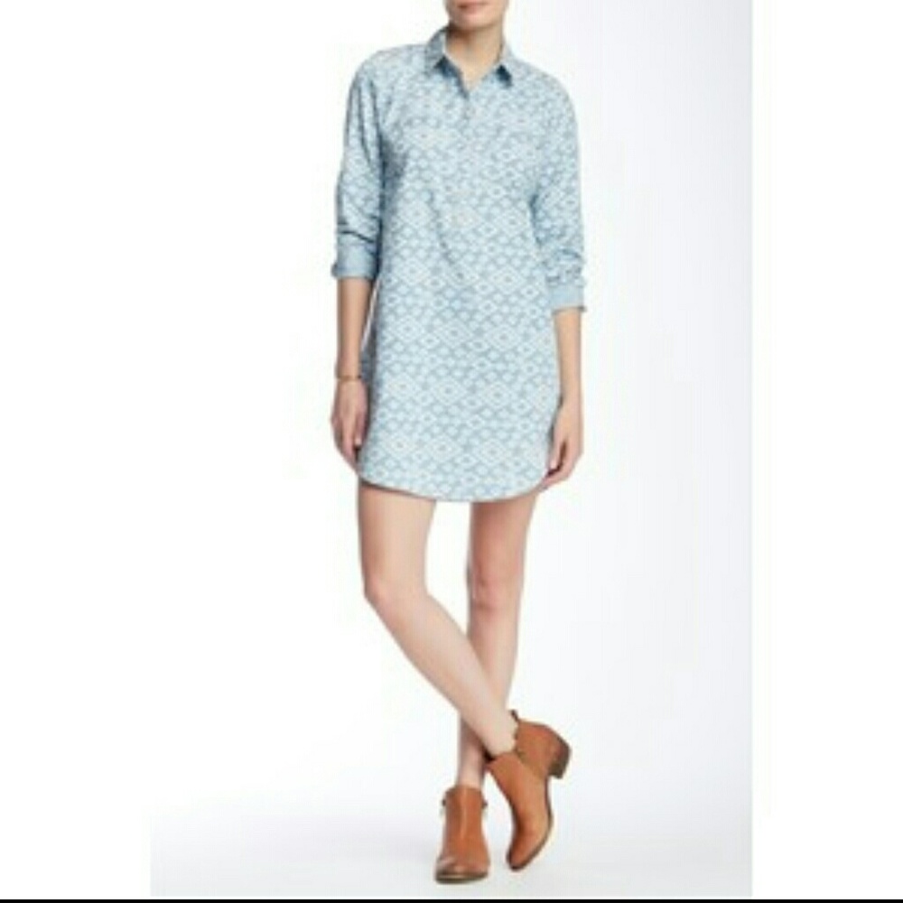 Lucky Brand Ikat Chambray Shirt Dress