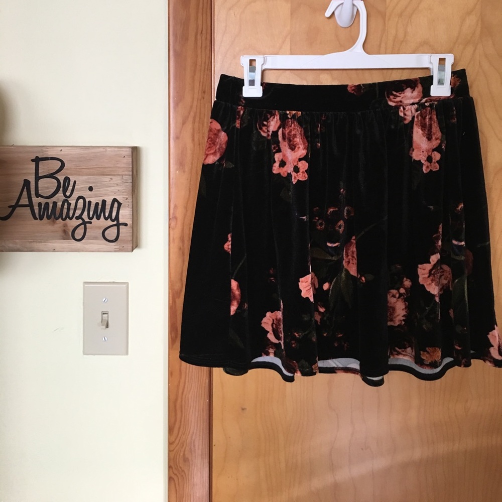 Velvet floral skirt