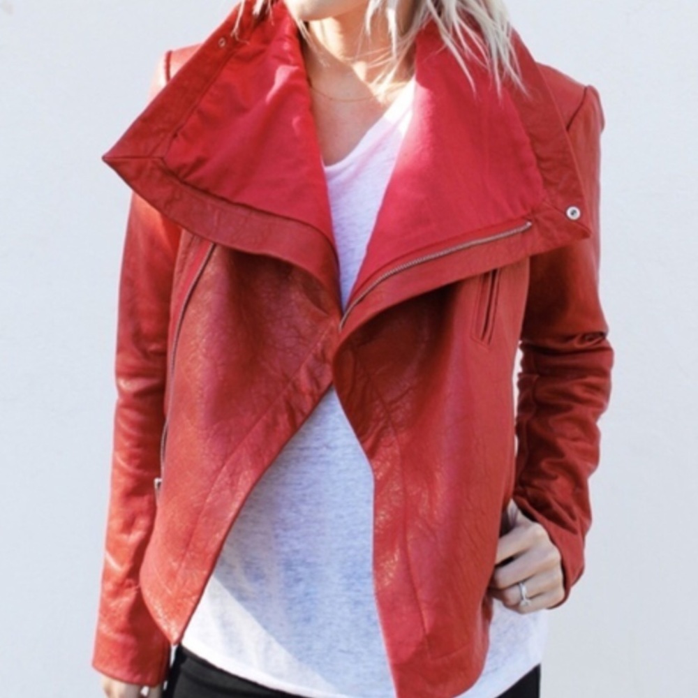 Veda Max Classic Red Leather Jacket