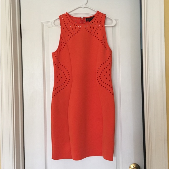 Orange Laser Cutout H&M Bodycon Dress Size Medium - Picture 4 of 8
