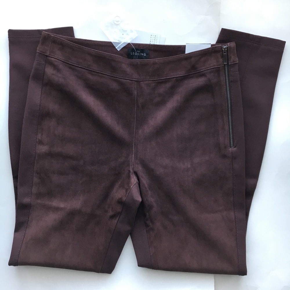 Coffee brown suede leather leggings pants - Picture 4 of 7