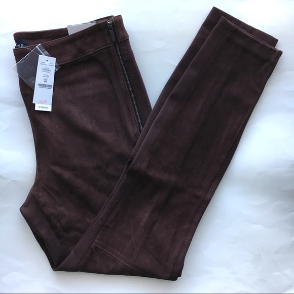 Coffee brown suede leather leggings pants - Picture 2 of 7