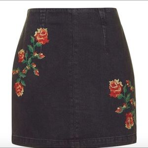 Topshop Moro Black Denim Embroidered Mini Skirt