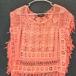 Adorable crochet, melon colored top.